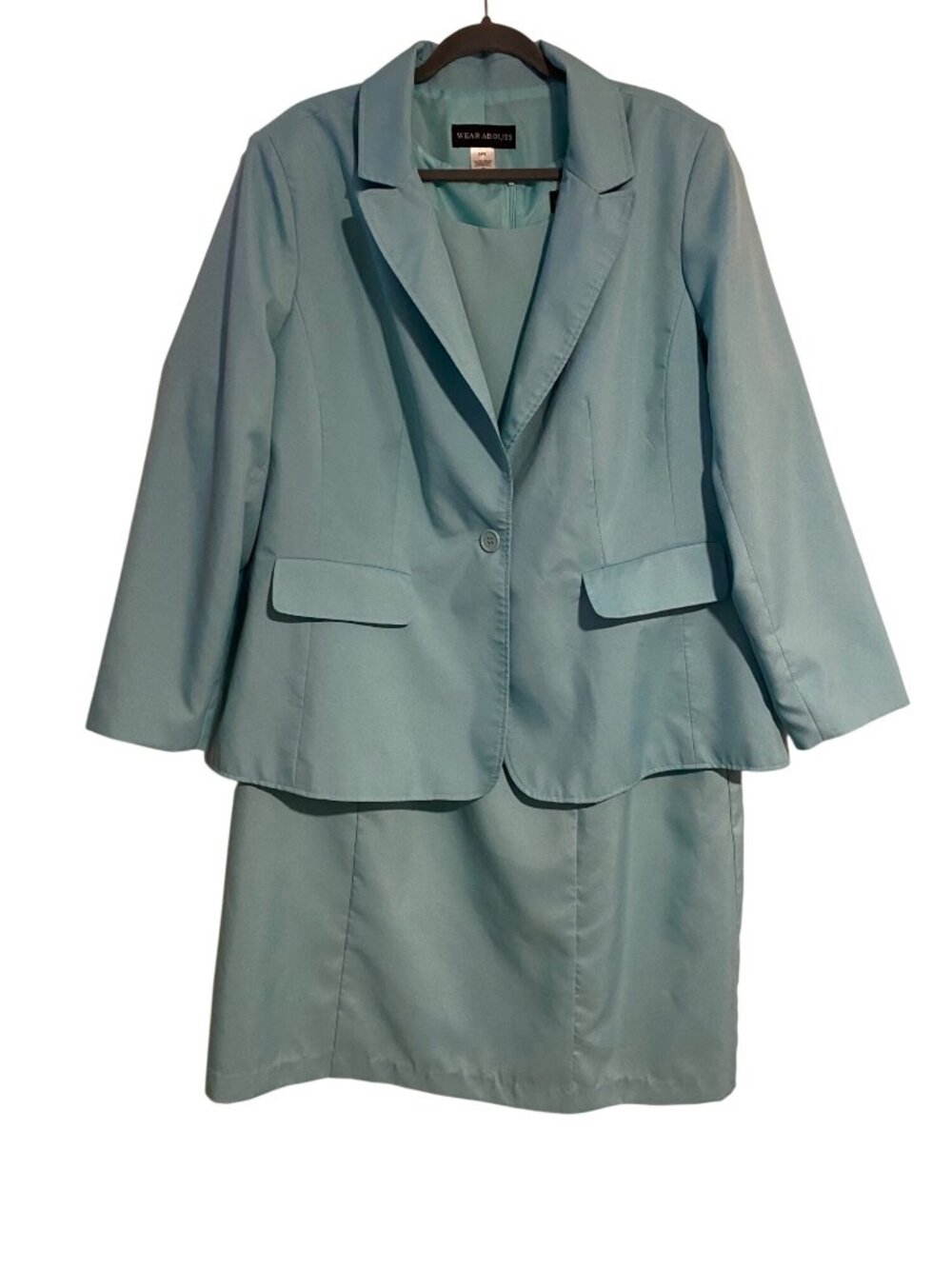 Wear Abouts Women's 24W Teal 2-Piece Blazer & Short Sleeve Dress Career Office